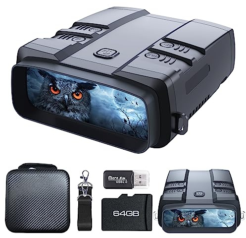 VABSCE Night Vision Goggles, True 4K Night Vision Binoculars, Built-in Powerful Focusable IR, 6000mAh Rechargeable Battery, Super Large Display, Long Viewing Range, Free 64GB Card (Carbon Black)