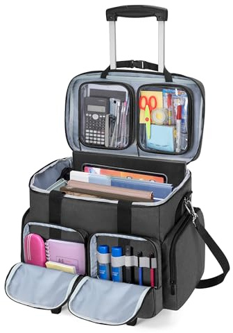 CURMIO Rolling Teacher Tote Bag with Padded Laptop Compartment for up to 15.6 Inches Laptop, Wheeled Teacher Bag for Teaching, Office, Craft, Black