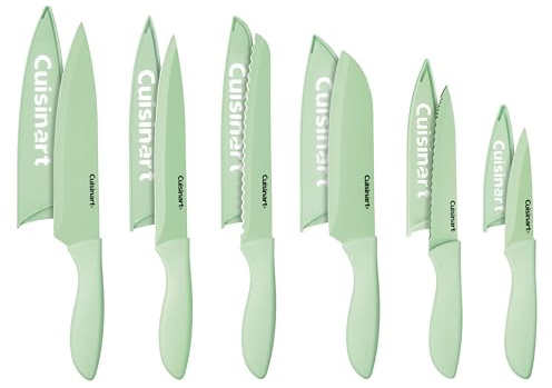 Cuisinart 12-Piece Kitchen Knife Set, Advantage Color Collection with Blade Guards, Pistachio