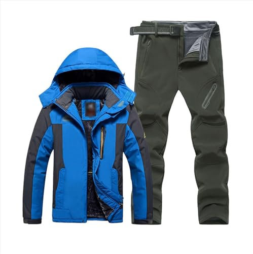 DIXII 2-teiliger Snowboard-Schneeanzug für Herren, isolierte, wasserdichte, warme Winterjacke für Herren und mit Gürtelhose, für die Arbeit im Freien, Skifahren, Angeln, Reiten,C,6XL