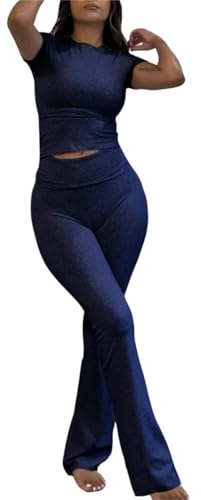 Agiyenna Tute Da Donna Sportive Y2K Lounge Set 2 Pezzi Slim Fit Crop Top e Pantaloni Lunghi Tuta Per Il Tempo Libero Yoga Tuta
