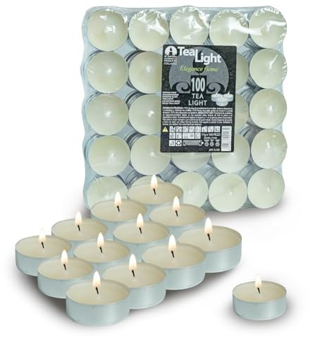 DETERMONDO 100 Tealight Candele Bianche Antigoccia Tea Light Candele Non Profumate Lumini con Durata di 4 Ore