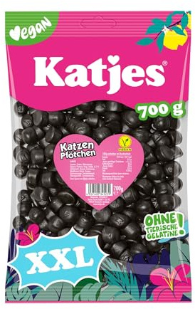 Katjes Katzen Pfötchen Großpackung (1 x 700 g) – Würzig-süßes Lakritz in kleiner runder Form – Herrlich weiche Konsistenz – Natürlich Vegan