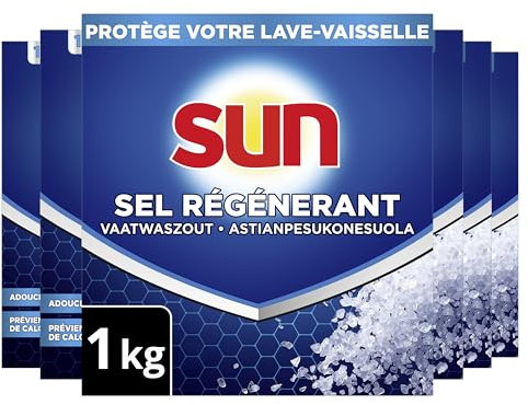 SUN - Sel Régénérant Lave-Vaisselle Standard - prévient les dépôts de calcaire et adoucit l'eau (lot de 6x1kg)