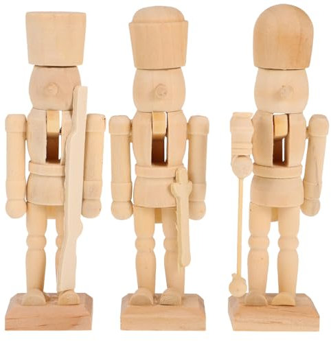 JOINPAYA 3pcs Christmas Unpainted Wooden Nutcracker Soldier: Blank Wooden Nutcracker Puppet Walnut Soldier for Christmas Decor Random Pattern