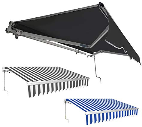 Hebitod Markis, ledmarkis, solskydd balkong markis utan borrning, hög kvalitet och robust solmarkis, utdragbar terrassmarkis, slitstyrka ledmarkis 350 x 300 cm grå