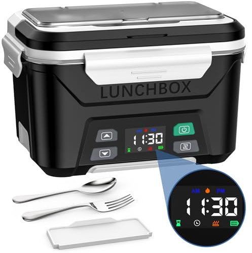 Docusvect Fiambrera Eléctrica Inalámbrica, Taper Electrico para Comida con Calentamiento Programado, Lunch Box Adultos de 1,3 L, Fiambreras Comida Trabajo con Divisores Extraíbles y Bolsa Térmica