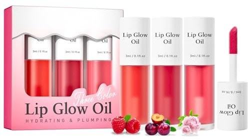 3PCS Korean Vegan Lip Oil-Hydrating Lipgloss Set,Lip Stain Gifts,Lipgloss Set for Women,Long-Lasting,Moisturising,Plumping,Revitalising for Dry Lips,No Peel Off (A)