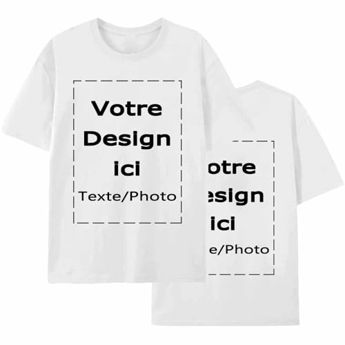 Générique Tee Shirt Personnalisable avec Votre Texte/Image/Logo Recto-Verso, T-Shirt Personnalisé pour Hommes/Femmes, T-Shirts de Noël Cadeau Personnalisé Blancs