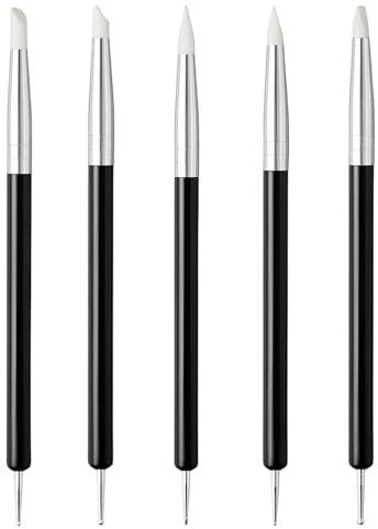 Wcawnlt 5 Piezas de Pinceles de Punta de Silicona, Pinceles de Goma, Ideal para Modelado, Grabado, Manucura y Cerámica (Negro)