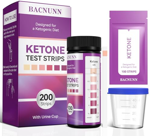 BACNUNN Ketone Test Strips - Upgraded 200 Keto Sticks Urine Test for Ketogenic & Low-Carb Diets with Urine Cup - Ketosis Home Urinalysis
