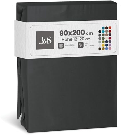 Bettwaesche-mit-Stil Mako Satin Spannbettlaken Spannlaken Spannbetttuch (90 cm x 200 cm, Matratzenhöhe 12-20 cm, Anthrazit)