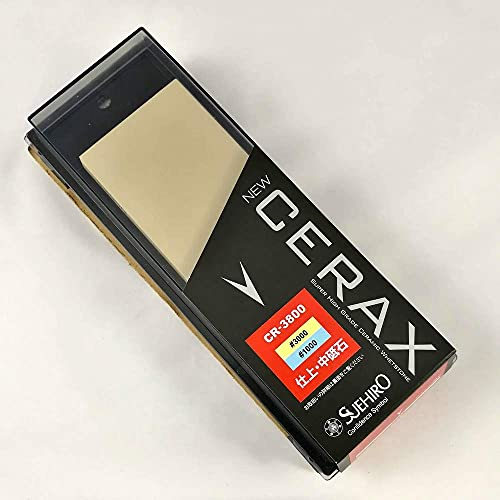 Pierre à Aiguiser Suehiro New Cerax CR-3800 Double Face Grains #3000 (Jaune) / #1000 (Bleu) Fabriquée au Japon Entretien Couteaux de Cuisine Pierre à Eau avec Base Antidérapante