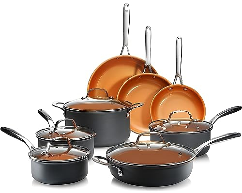 GOTHAM STEEL Ensemble de casseroles et poêles Pro, 13 pièces, ustensiles de Cuisine anodisés durs avec Batterie de Cuisine antiadhésive en céramique