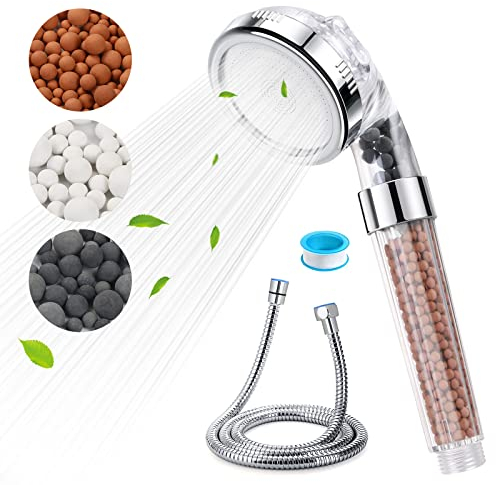 Vicloon Bathroom Shower Set,Handheld Shower Head and Hose, Extra Replaceable Mineral Ball, Adjustable Showerhead with 1.5m Chrome Shower Hose, Universal Bath with Water Saving Removing Chlorine