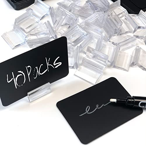 Confezione da 40 lavagne sintetiche riutilizzabili + 40 eleganti basi da 25 mm + pennarello a gesso liquido, Lavagna sintetica portaprezzi, Lavagne portaprezzi, Mini lavagne portaprezzi