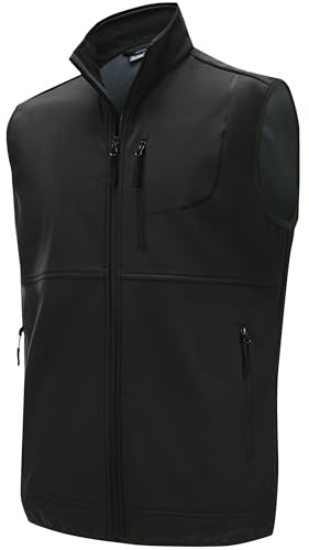 Willit Men's Fleece Golf Vest Outdoor Winter Vest Jacket Softshell Outerwear Sleeveless Jacket for Hiking Causal Black M