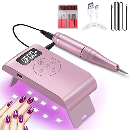 Elektrische Nagelfräser für Gelnägel 35000 U/min, 2 in 1Nagelknipser Set, Elektrische Nagelfeile Maniküre Set mit Akku und Mini UV LED Nagellampe, Tragbarer Nageltrockner für Nagelstudio