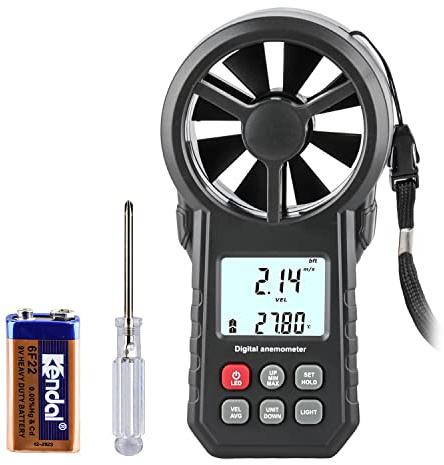 XRCLIF,Anemometro digitale, misuratore di velocità del vento con retroilluminazione LCD, misuratore di vento con luce LED, valore MAX/MIN/AVG, pesca, aquiloni