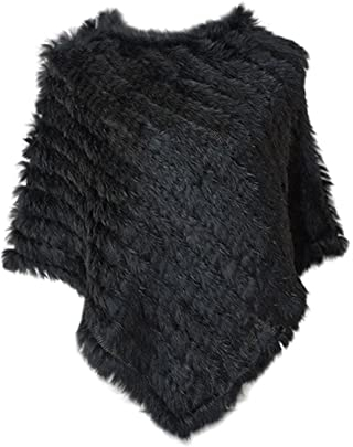 AiYoHi Echtes Kaninchenfell Gestrickte Kaninchenfell Poncho Weste Mode Wickelmantel Schal Dame Schal Naturpelz Hochzeit Großhandel Cape - schwarz, Einheitsgröße