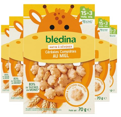 Blédina Mini Matin - Céréales Complètes Au Miel Pour Bébé - Dès 15 Mois - Les 5 boites de 70g