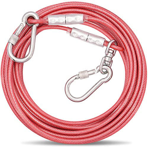 ZZOHAA Cable de amarre rosa para perro con hebilla de acero, cable de 3/6/9/15 m con gancho giratorio, correa para perro para patio, campamento al aire libre, para perros y mascotas de hasta 500