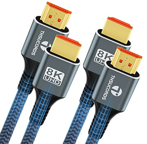 Thsucords 8K HDMI Cable 2.1 2M 2 Pack, High Speed Braided HDMI to HDMI Cord Supports 8K@60Hz, 4K@120Hz 144Hz 48Gbps Compatible with Roku TV/PS5/HDTV/Blu-ray