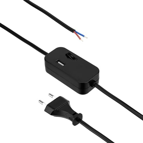 REV Zuleitung, Kabel mit Schalter und Eurostecker Zwischenschalter mit USB-A, 2m, schwarz