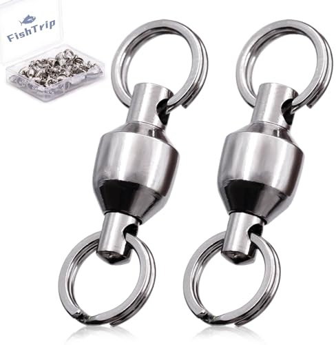 FishTrip Fishing Swivels with Split Rings, 25pcs Ball Bearing Swivel Speed Clips Stainless Quick Change Connector for Saltwater (Size 2)