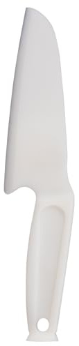 Nylon Knife Safe for Kids, Professional Lettuce Knife for Real Cooking, 428℉/220℃ Heat-resistant Plastic Knivies for Nonstick Pans, Best as Bread etc. (Round-base-White)