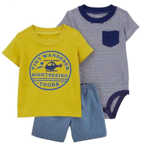 Acuryx Baby sommardräkter 2 delar shorts + T-shirts + kortärmade babykläder med tryck babykoordinerade sommarkläder, 37070, 18-24 M�nader