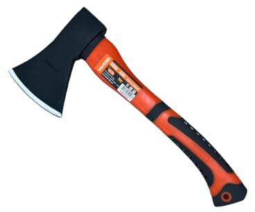 Hacha Profesional de Acero Forjado y Fibra de Vidrio - 800g - de 36 centimetros de Largo, Hacha de Mano, para Leña, Troncos, Camping, Supervivencia, Acampada Libre