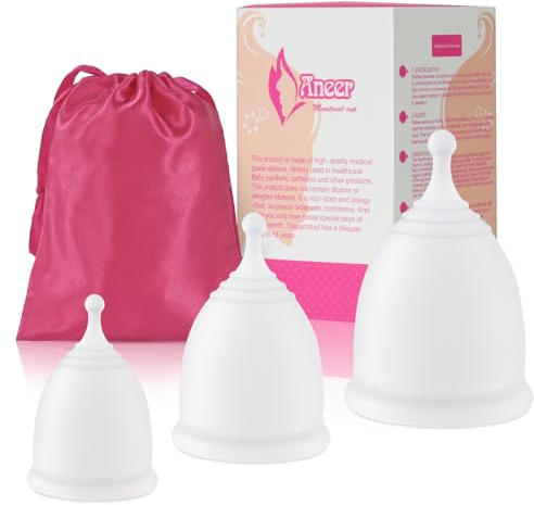 ACWOO Menstrual Cup, 3PCS Medical Grade Silicone Period Cup (XS, S & L Size), Soft Comfortable Reusable Menstruation Cups, Feminine Care Hygiene Products, Better Alternative to Sanitary Pads & Tampons