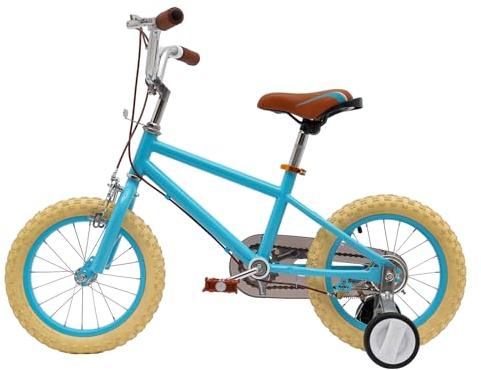 PansyWind 14 Zoll Kinderfahrrad mit Stützrädern kohlenstoffstahlrahmen Mädchenfahrrad jungenfahrrad mit Handbremsen Kettenschutz für 3-7-jähriges Kinder (Blau)