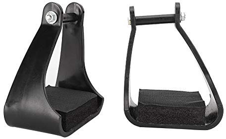 Vitdipy Steigbügelschoner Kunststoff-Steigbügel, ergonomisches, abgewinkeltes Design, Western-REIT-Sicherheitssattel, Trail, schwarz, gepolstertes Schaumstoff-Fußpolster für Lange Ausritte