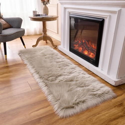 Arbosofe Ultra-Soft Faux Fur Rug, Area Rugs, Light Grey Fluffy Shaggy Fur Rug for Bedroom and Living Room, Decoration for Kids Room, 2 x 15 m Rectangular