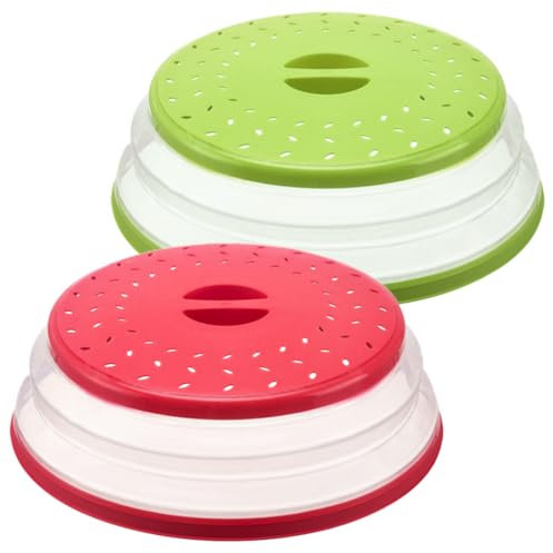2 Pcs Cover for Food Collapsible Microwave, Splatter Cover BPA free Food Colander Dishwasher Safe, Foldable, Fruit Tray, Round with Grip Handle（Green+Red）