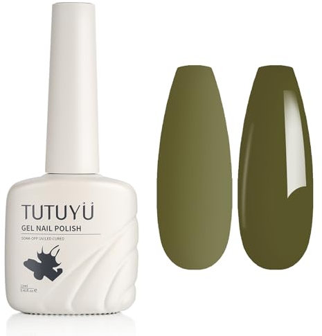 TUTUYU Olive Green Gel Nail Polish, 12 ml Soak Off Eucalyptus Green Gel Polish for Nail Art Starter