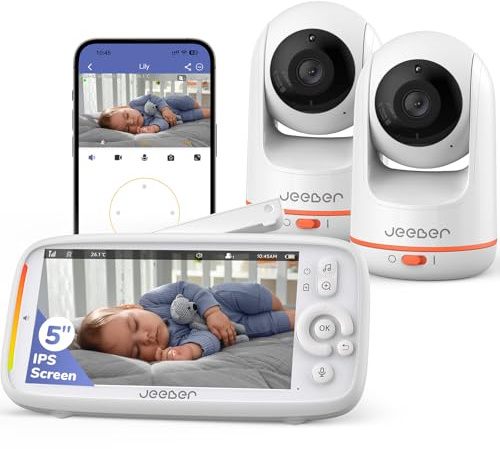 jeeber 2K/3MP Wifi Video Baby Monitor with 2 Cameras, App & 5'' monitor