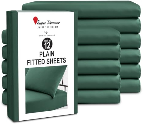 GC GAVENO CAVAILIA 12 Piece Fitted Sheets - Single Bed (91x190cm) - Bedding Sheets - Plain Dyed Microfiber Bedsheet Pack of 12-25cm Deep Pocket (10) - Easy Care Wrinkle & Fade Resistant - Dark Green