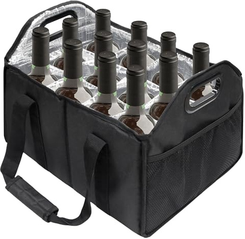 JLDTOP 12 Bottle Wine Carrier Collapsible Bottle Caddy with Handles Storage Box for Travel Picnics Weddings Shopping Wine Tasting (Black)