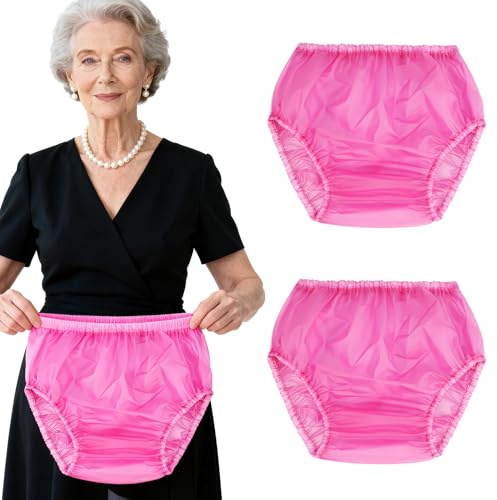 Florith Unisex Adult Plastic Pants, Washable Adult Diaper Cover & Waterproof Underwear for Unisex, Reusable Rubber Pants for Adults (Pink, Large)