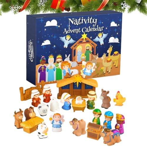 Calendrier De L'avent 2025 Crèche, Calendrier De L'avent Avec 25 Personnages De La Crèche, Caoutchouc Figurines De Crèches, Décoration Cadeaus Surprise Pour Enfant De 1, 2, 3, 4 Et 5 Ans Et Plus