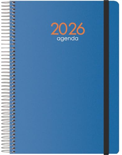 Dohe - Agenda 2026, vista settimanale, formato A5 (15 x 21 cm), copertina flessibile, chiusura a spirale ed elastico, 12 mesi da gennaio a dicembre, planner annuale in spagnolo, Syncro blu