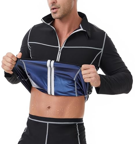 GENEMEN Mens Sauna Shirts Sportswear Workout Sweatshirts Running Jackets Shapewear Tops with Zipper