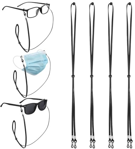 Matwsec 4 stycken glasögonband svart glasögonkedja glasögonband sport glasögonband för kvinnor barn män korrigeringsglasögon solglasögon och läsglasögon