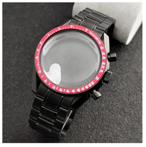 LAKSUYRE 39.7mm Metal Case Watch Compatible with FIT VK63 VK64 Movement Accessories 20mm Strap Fits Box Lunar Bottom Cover(14 Red,Lunar Pattern)