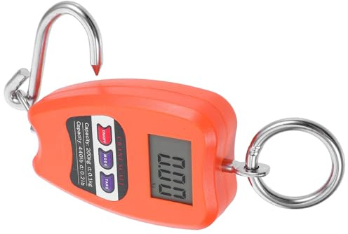 HANABASS Báscula Digital Colgante Industrial 200kg Mini Gancho Portátil Naranja sin Baterías para Pesar Equipaje y Peces con Pantalla Clara para Viaje y Uso Profesional