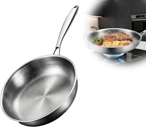 Takakies Sarten Mireve Acero 304, Sartén De Titanio Puro Antiadherente Con Estructura Tricapa, Ultrarresistente Y Fácil De Limpiar, Cocina Segura Para Inducción/Gas/Eléctrico/Vitro (26cm, Sin tapa)