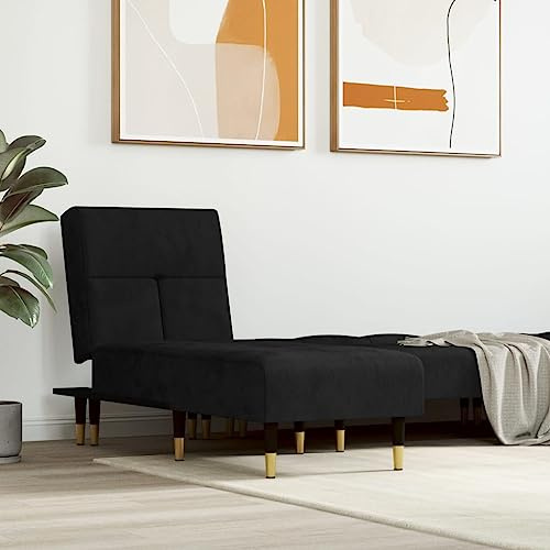 toolkix schäslong svart sammet med metallben, 3-vägs justerbar som relaxsäng och sovfåtölj, 55 x 140 x 70 cm, modern soffa för vardagsrum, bekväm recamiere-ottoman XXL fåtölj